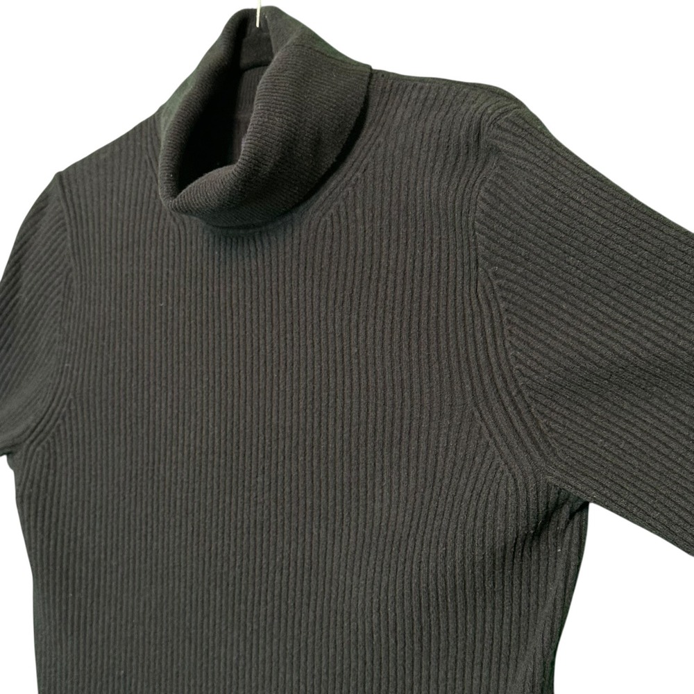 GAP Cash Soft Ribbed Turtleneck Midi Sweater Dress Black Large Long Sleeve Knit - Picture 9 of 14